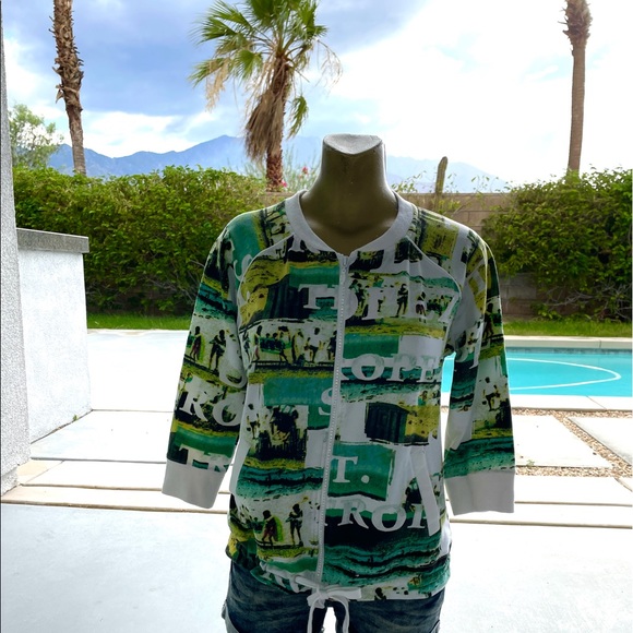 ONQUE Casuals ST. TROPEZ Postcard Print JACKET With RHINESTONE Zipper Medium - Picture 4 of 16